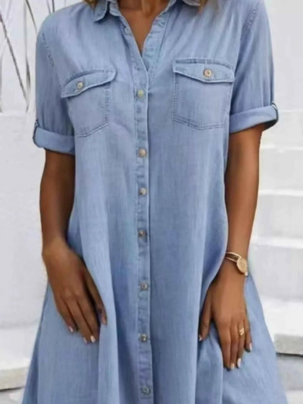 Full Size Button-Front Short Sleeve Denim Dress Plus Size c385cdbf-ef91-42f7-a78c-60118c559e11-Max-Origin