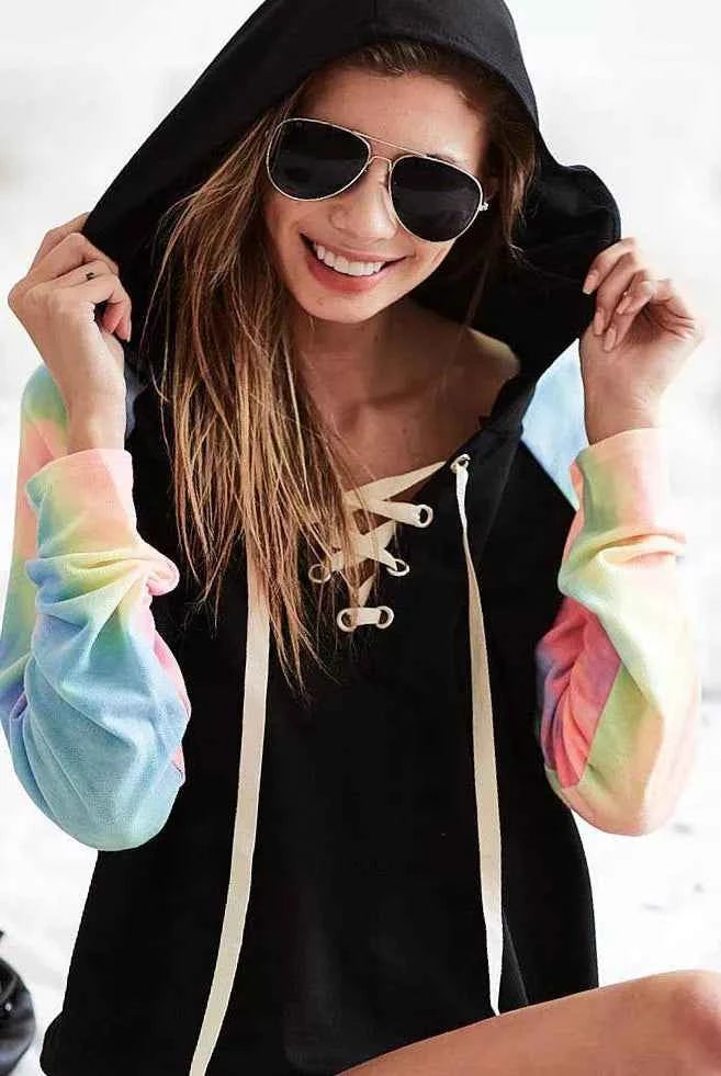 BiBi French Terry Lace Up Hoodie With Tie Dye Sleeves c3af70c8-ada1-4d9c-810e-acd950181959-Max-Origin