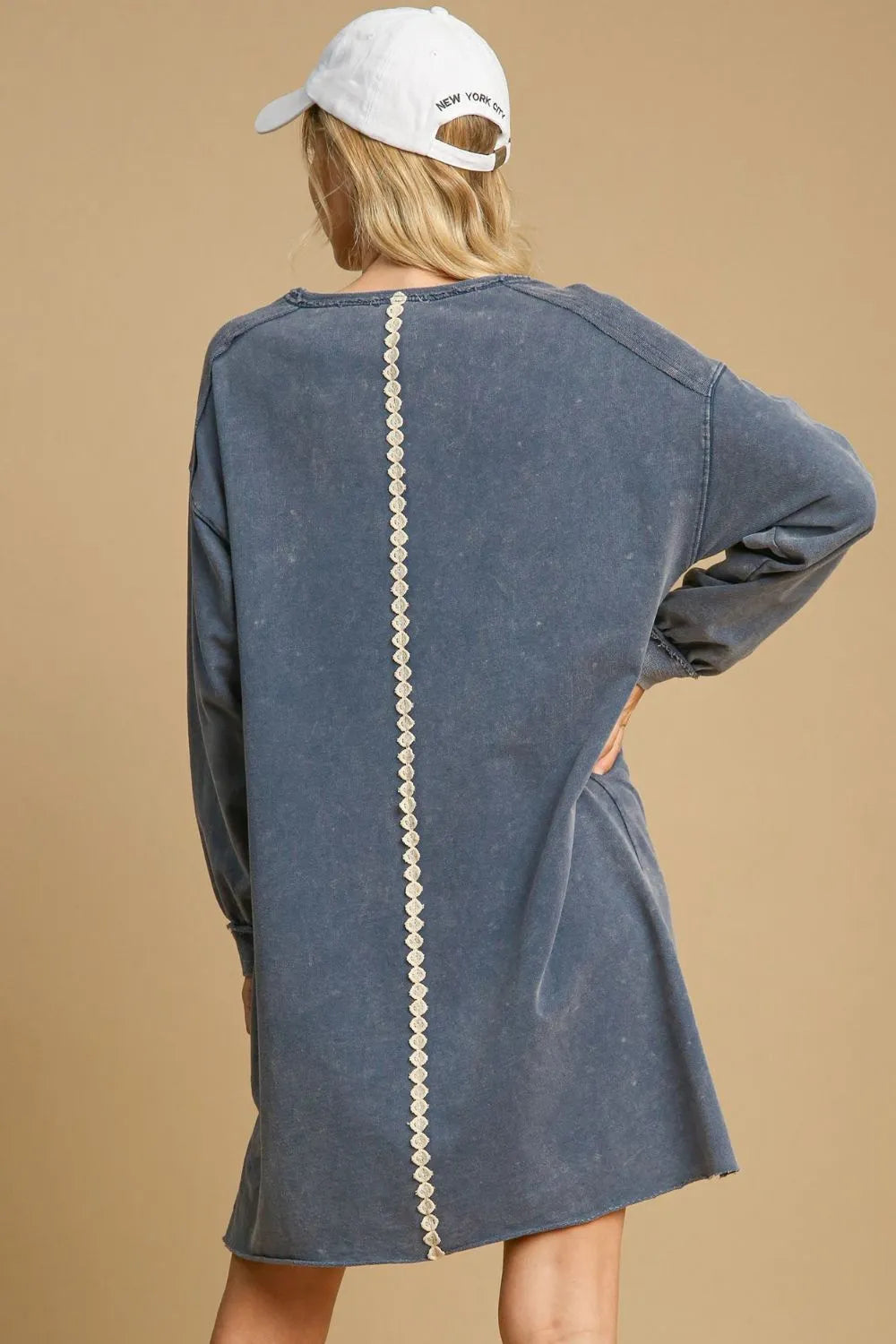 Umgee Peace Lace Applique Frayed Hem French Terry Mini Dress c3b44a34-cb63-4331-82b2-59f580f6ba5f-Max