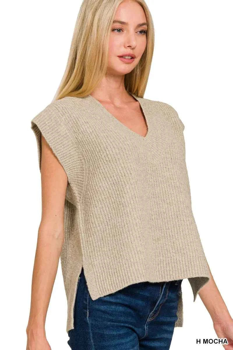 Zenana Oversized Sweater Vest with Side Slit H MOCHA c3f170b1e3c046e1a295827a700b1d27-Max-Origin