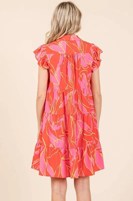 Mittoshop Leaf Print Ruffle Sleeve Tiered Mini Dress c3f379d9-5084-4e3c-9b59-bca68bc0b879-Max
