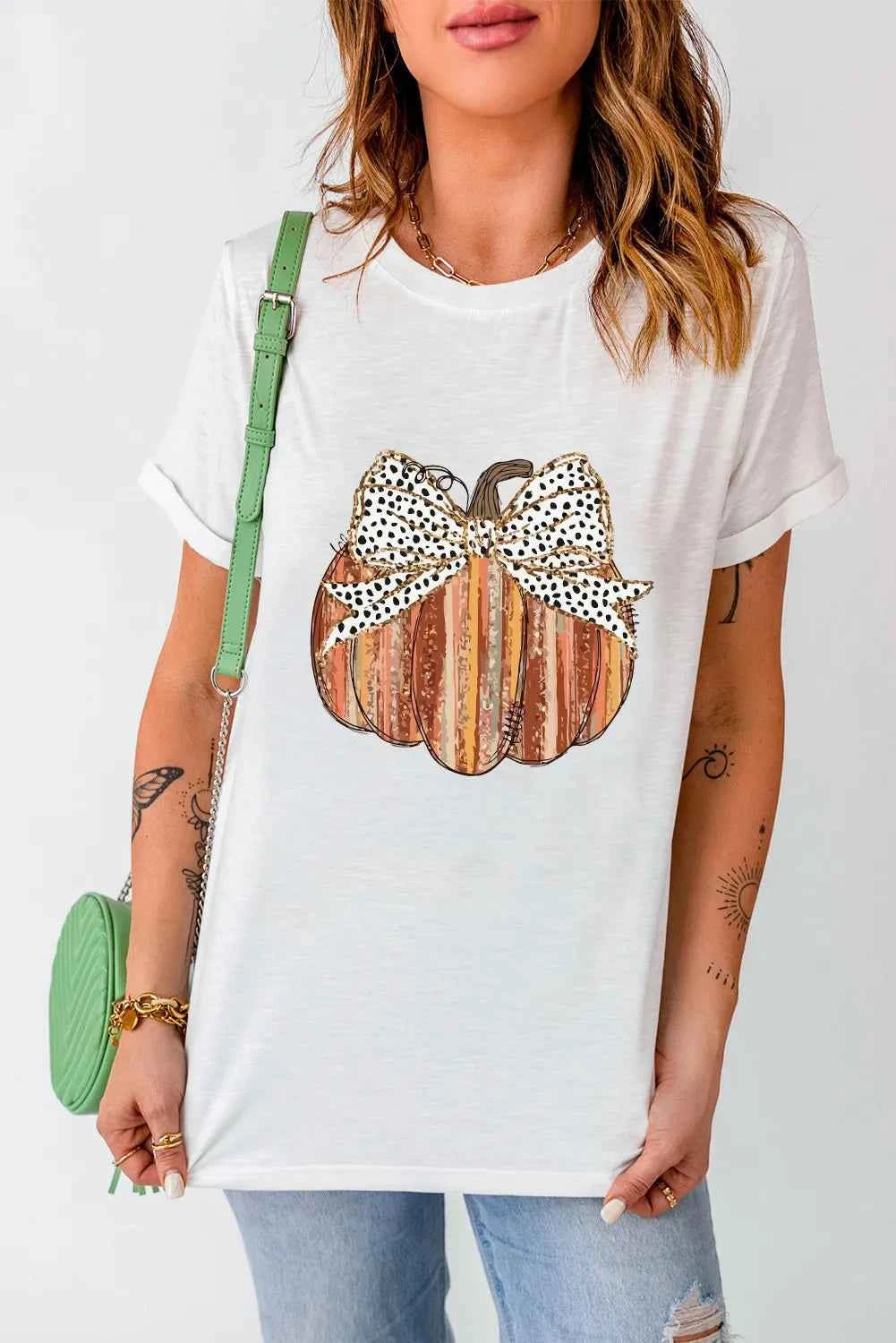 Full Size Pumpkin Round Neck Short Sleeve T-Shirt White c401f9a4-2118-4dcb-870f-ae537e6dcc53-Max