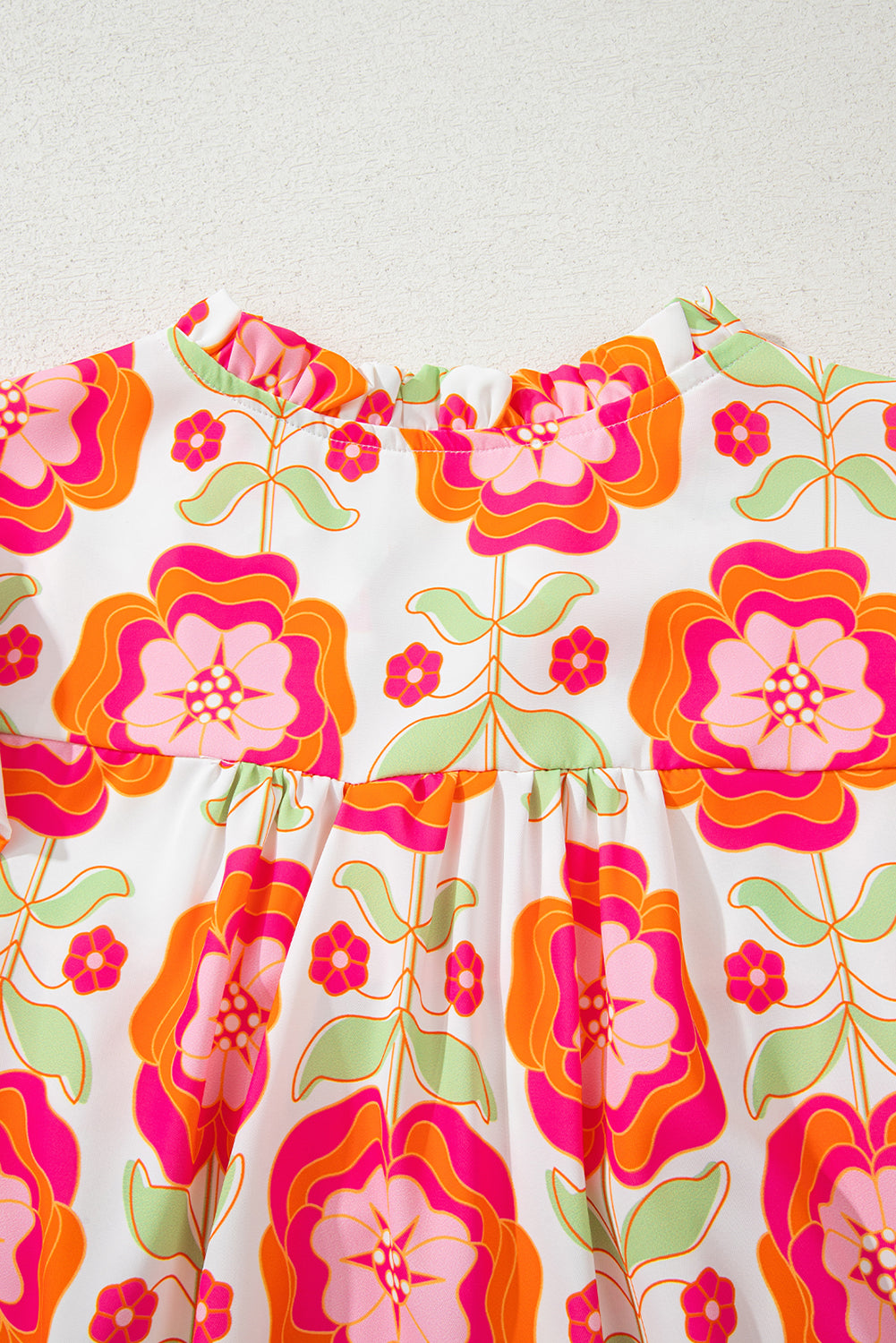 Rose Floral V Neck Ricrac Trim Ruffle Long Sleeve Blouse c429de37503a8706