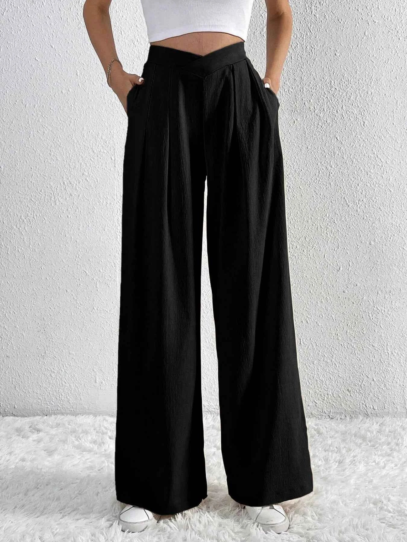V-Waisted Ruched Front Wide Leg Pants c43014358ab74a4d8c76ac3c20fe1539-Max-Origin