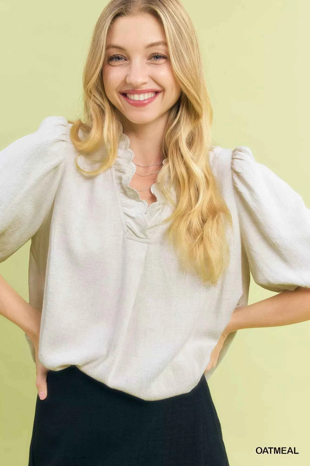 Umgee Linen Scallop Trim V-Neck Blouse c44cdc46-de6e-4f3a-8c11-4e99b9f2daad-Max-Origin