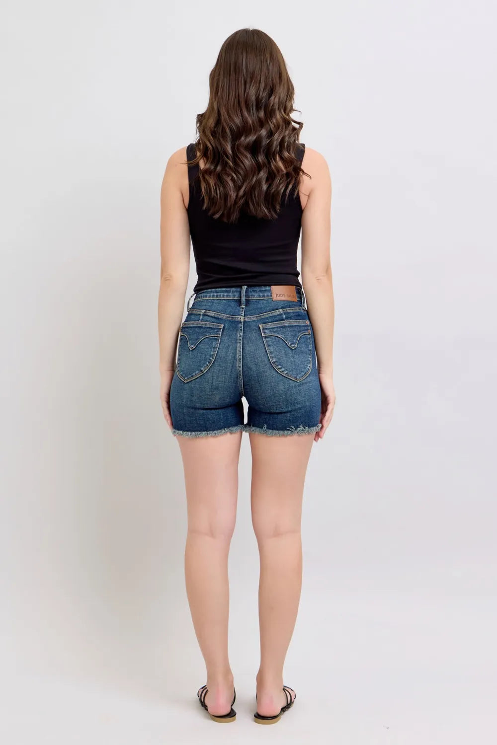 Judy Blue Tummy Control Fray Hem & Shield Back Pockets Denim Shorts c45438a6-3655-4cac-9937-9a0d4d5f9c91-Max