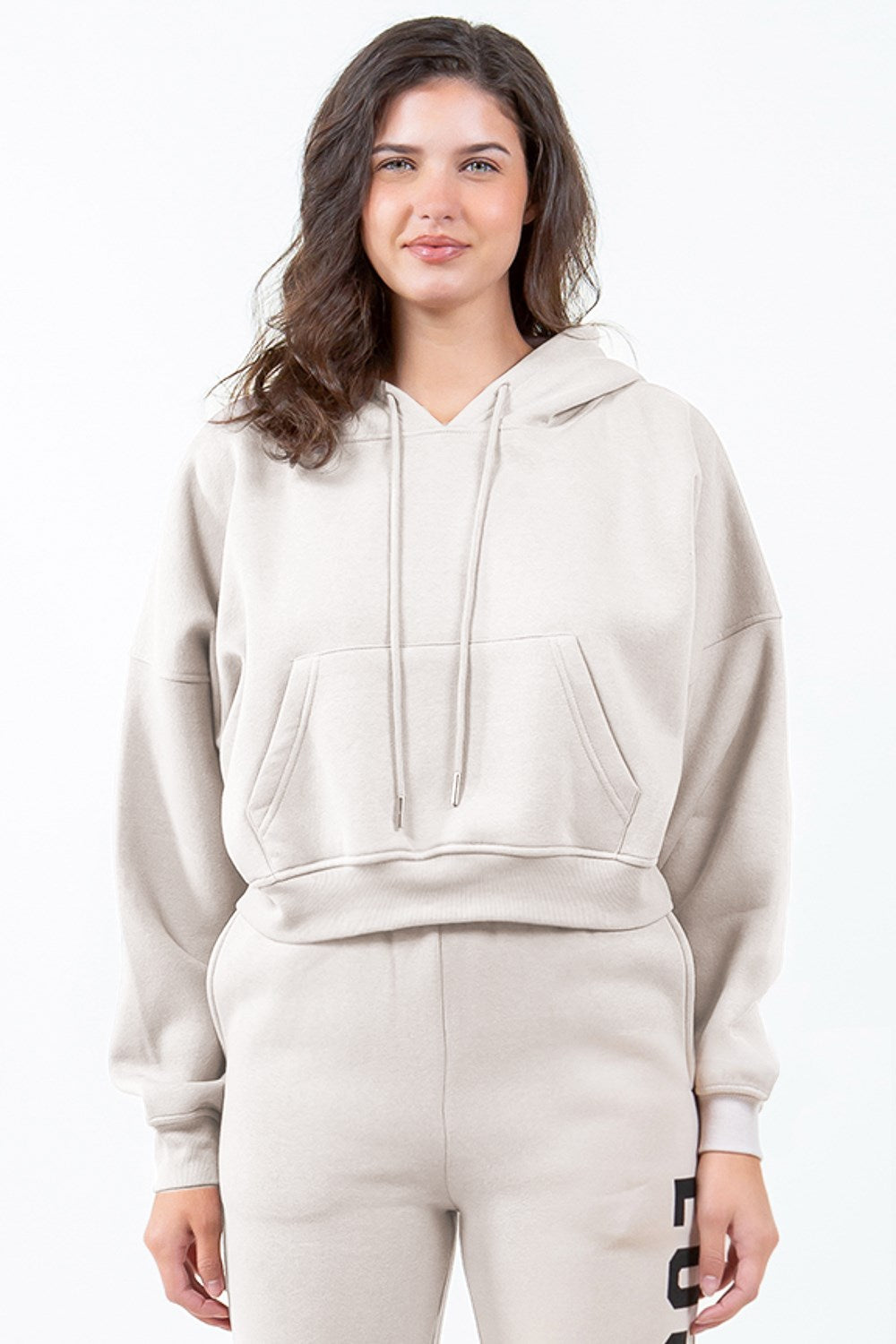 American Bazi Letter Graphic Long Sleeve Drawstring Cropped Hoodie c456ea6e-5d08-40c8-81bf-3481fdc1bb31-Max