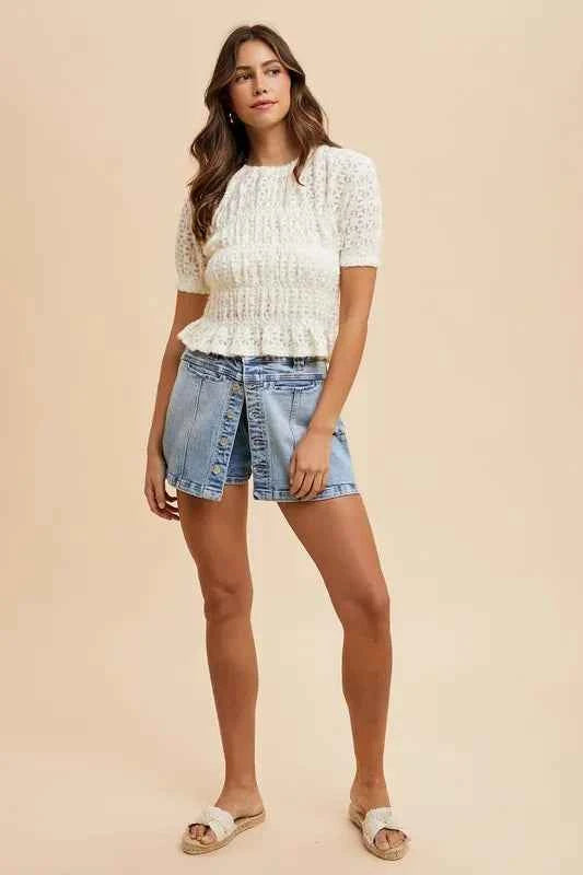 Annie Wear Button Detail Stretch Denim Wrap Mini Skort c4622dc16267434683c64701e5ff630d-Max-Origin