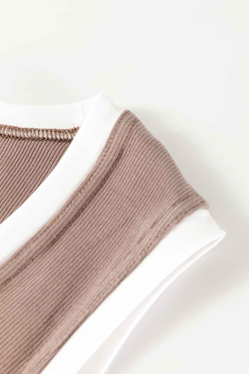 Smoke Gray Ribbed Knit Contrast Edge U Neck Slim Fit Tank Top c4641788ec4797ab