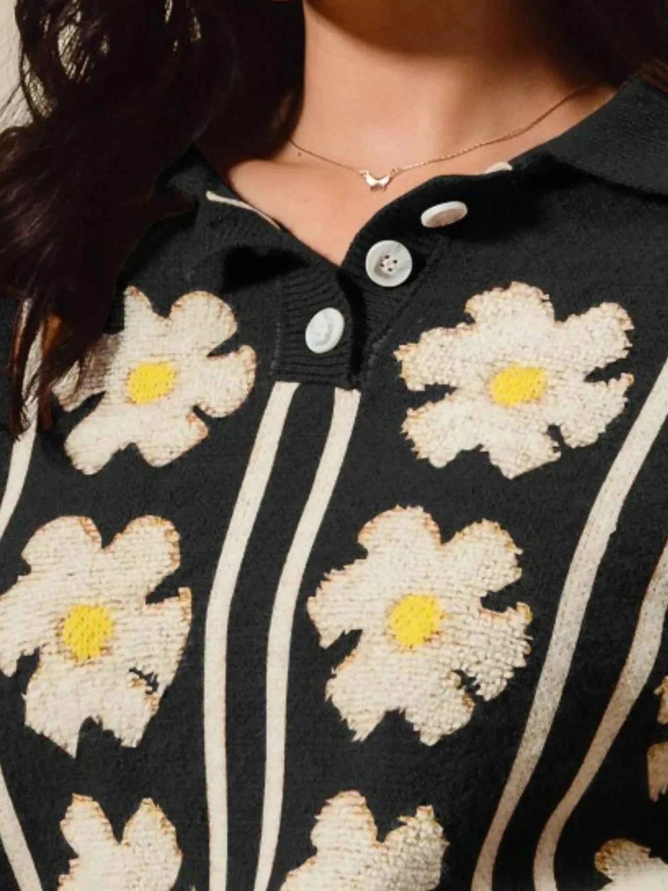 SO ME Floral Stripe Polo Collar Sweater c469c104-35c0-40a2-a580-b9b1bd3f1bb3-Max-Origin