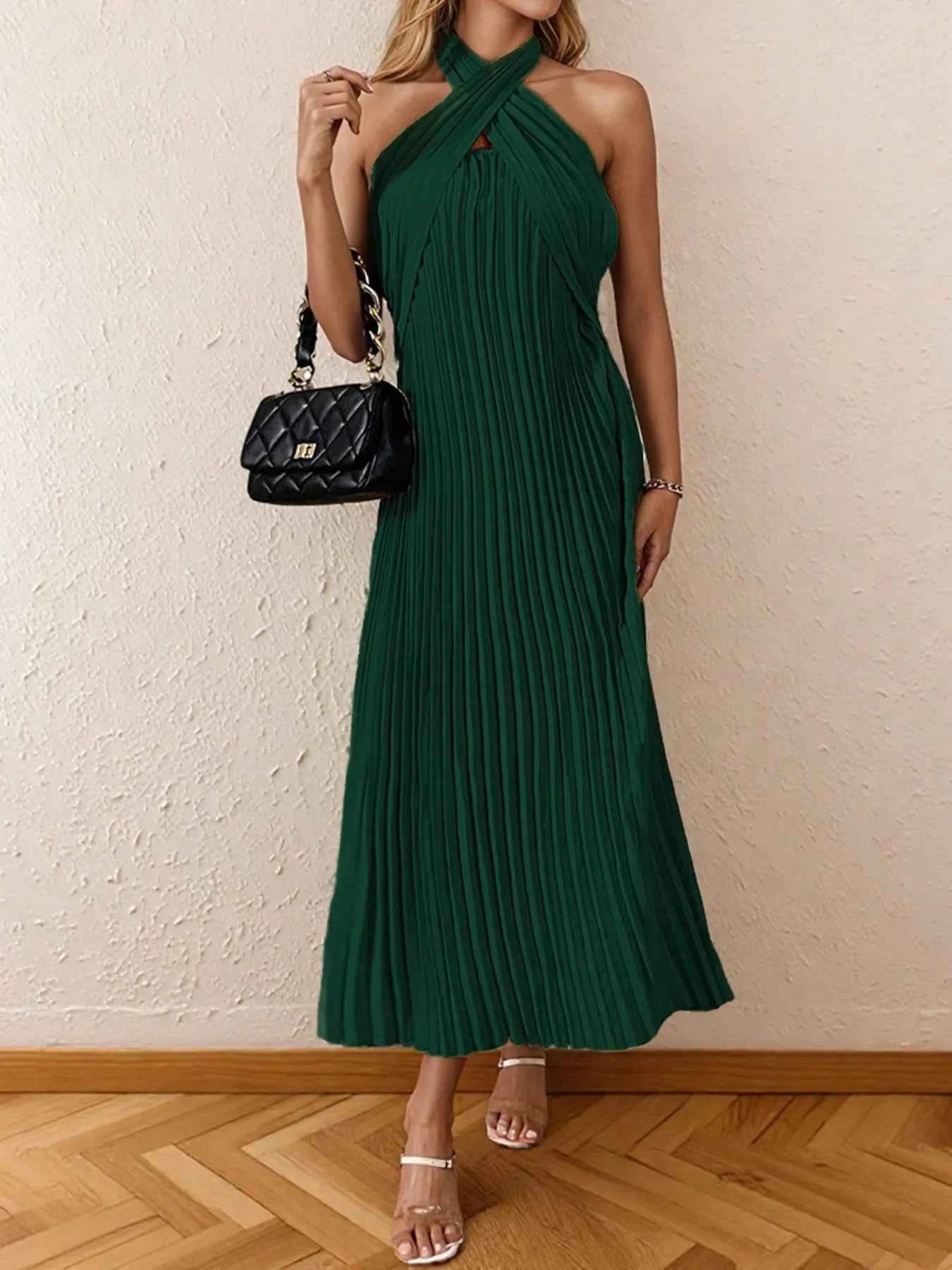Pleated Halter Neck Midi Dress c47bfbf799c246e888a43fc1b4d7c3b7-Max-Origin