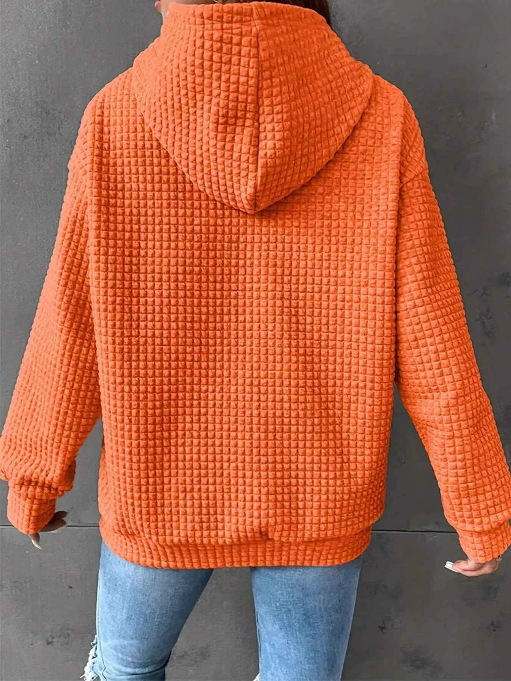 Waffle Knit Drawstring Long Sleeve Hoodie c47e6be8-3402-4486-a224-a61db7404ec6-Max-Origin