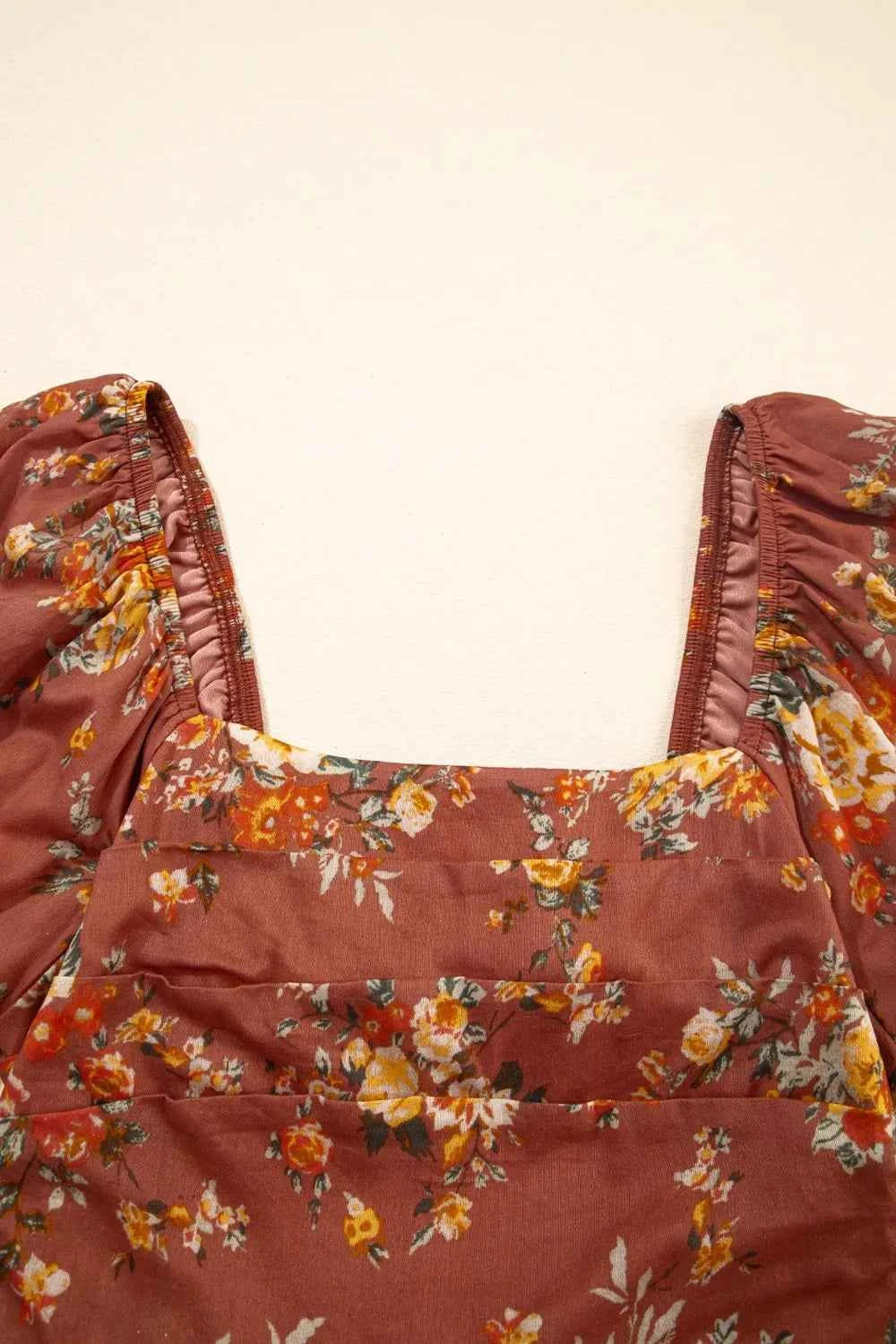 Floral Puff Sleeve Square Neck Knot Open Back Mini Dress c47f3598-ffed-4b75-aed8-2eec48e0a209-Max-Origin