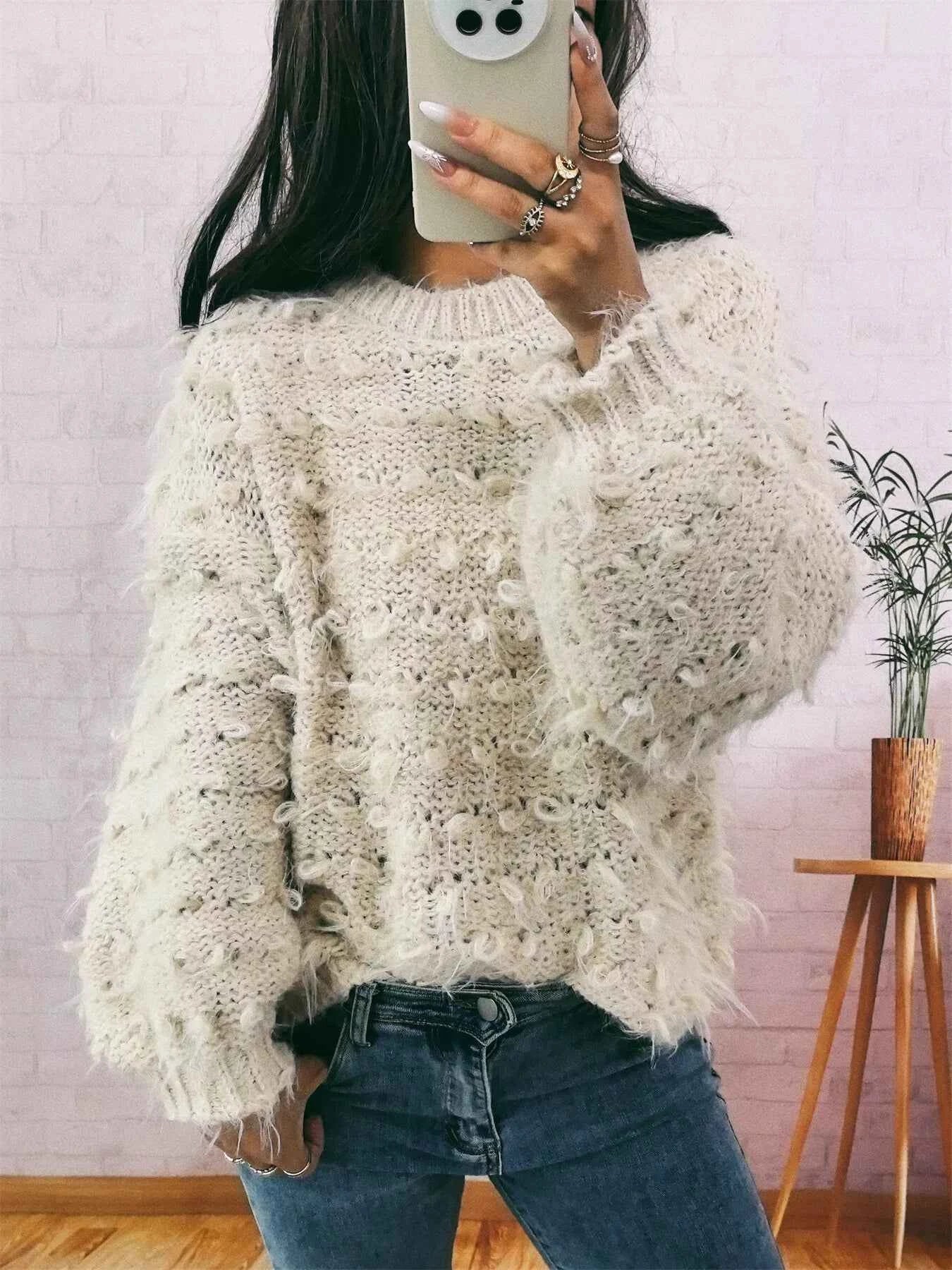 Chunky Round Neck Long Sleeve Sweater c495e162b61147f6be9cfe5b59fe71a1-Max-Origin