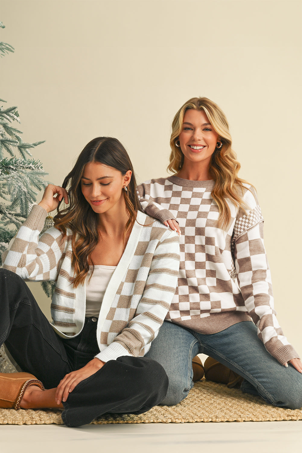 Black Checkered Drop Shoulder Round Neck Sweater c4ba15515fc48740