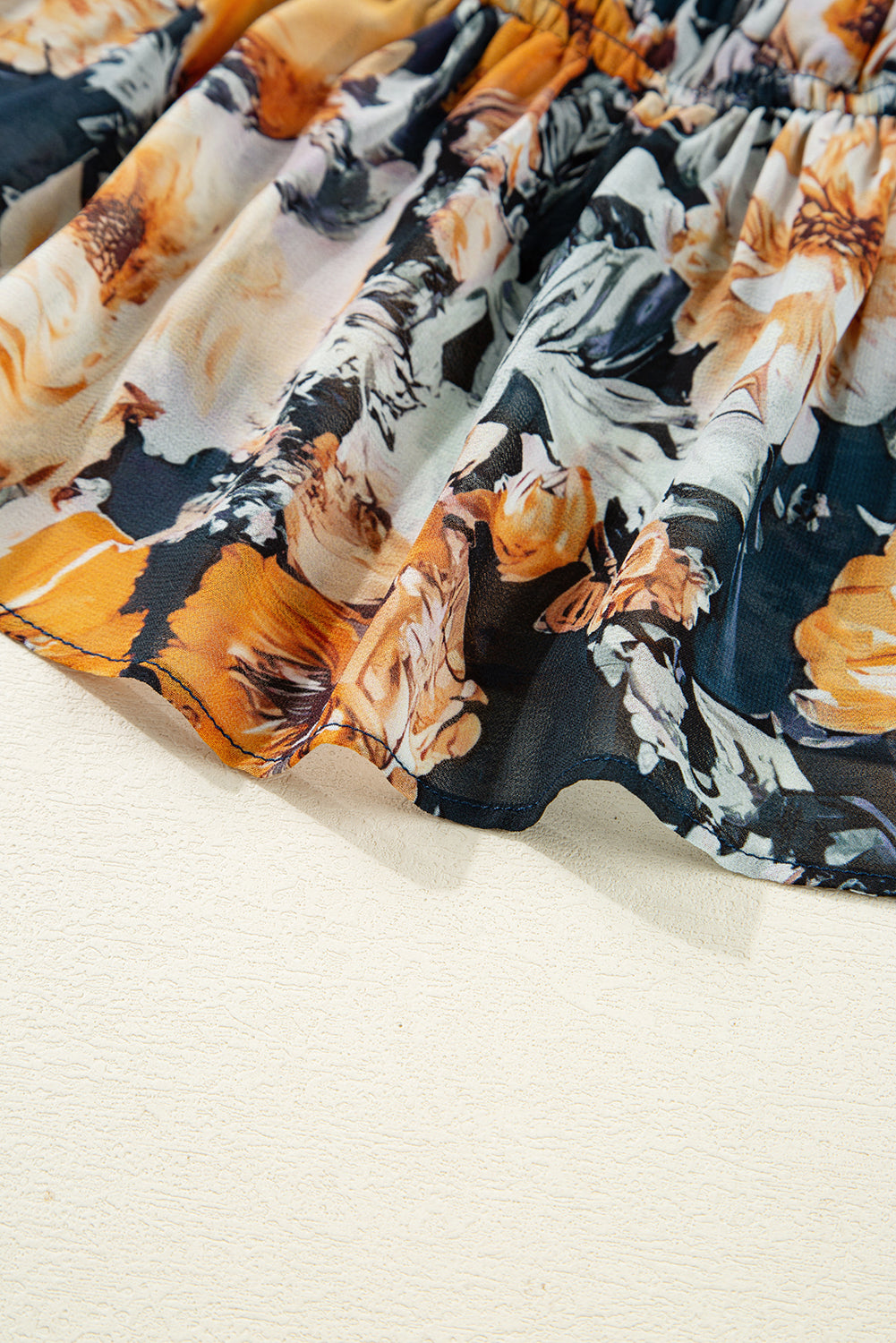 Blue Floral Off Shoulder Bell Sleeve Smocked Peplum Top c4bce57b6ac45f3e