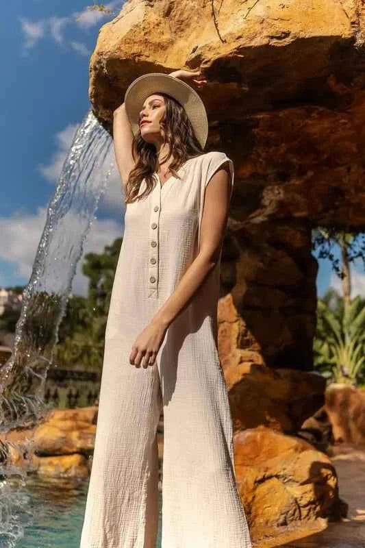 Annie Wear Button Detail Wide Leg Jumpsuit with Pockets c4be9b22-347f-47ed-86da-9563f1418d53-Max