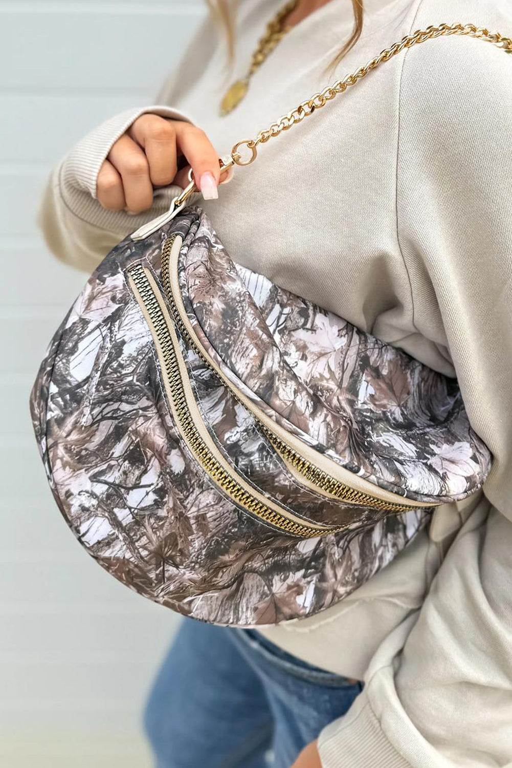 White Camouflage Print Double Zipper Crossbody Bag c4e1a8a9845b3e30