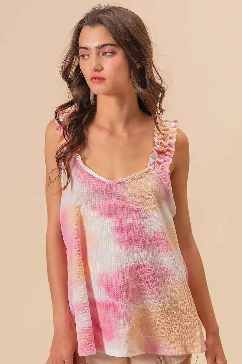 BiBi Tie Dye Printed Textured Woven with Ruffled c50049eea8914c43acf900424f863e06-Max-Origin