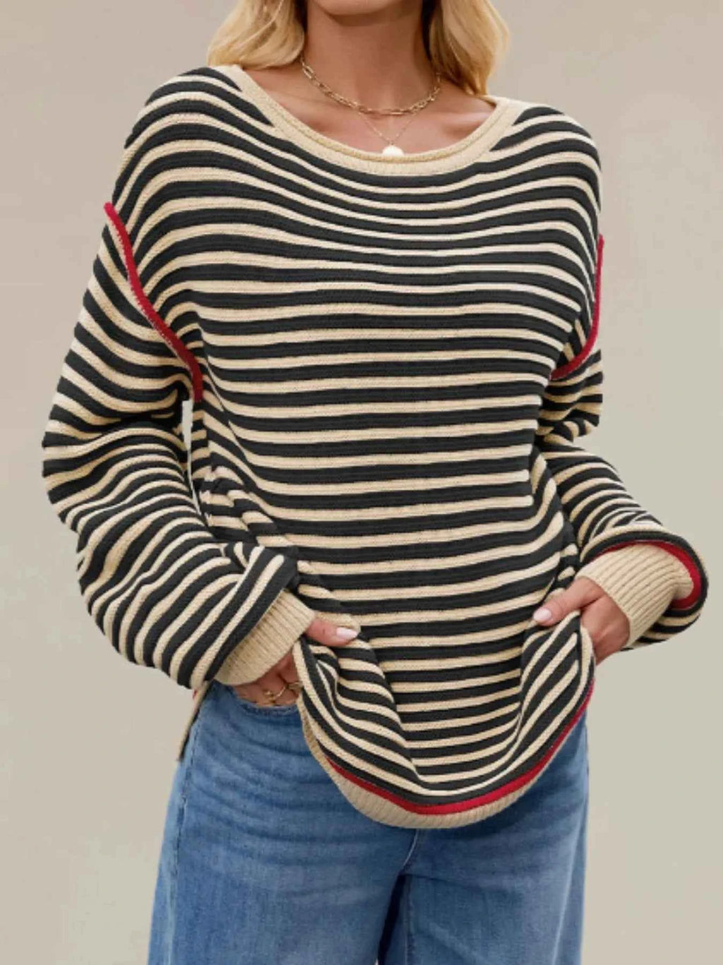 Slit Striped Oversized Sweater c50e5dde-3731-419c-acb6-d132e38bd272-Max-Origin