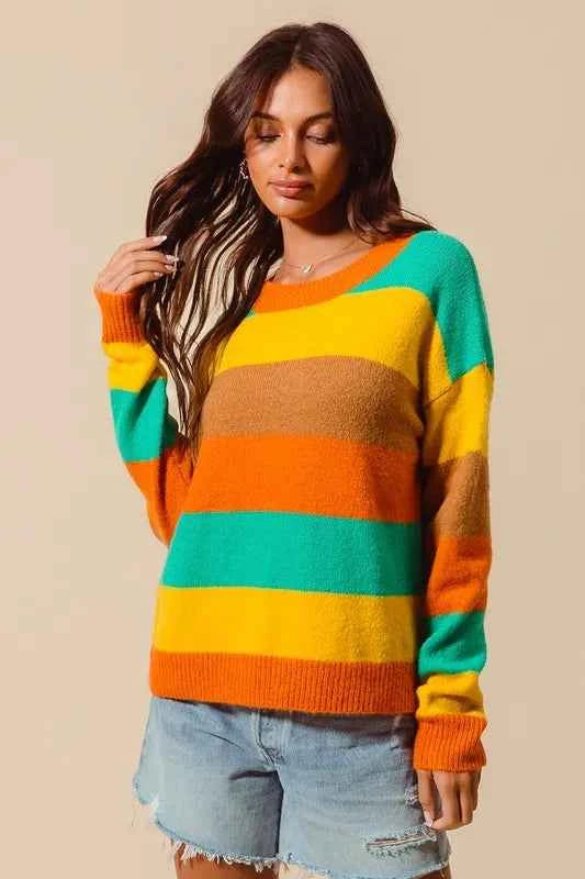 SO ME Multi Color Stripe Sweater with Ribbed Detail c5190b62e2474783a9652ed489dacc09-Max-Origin