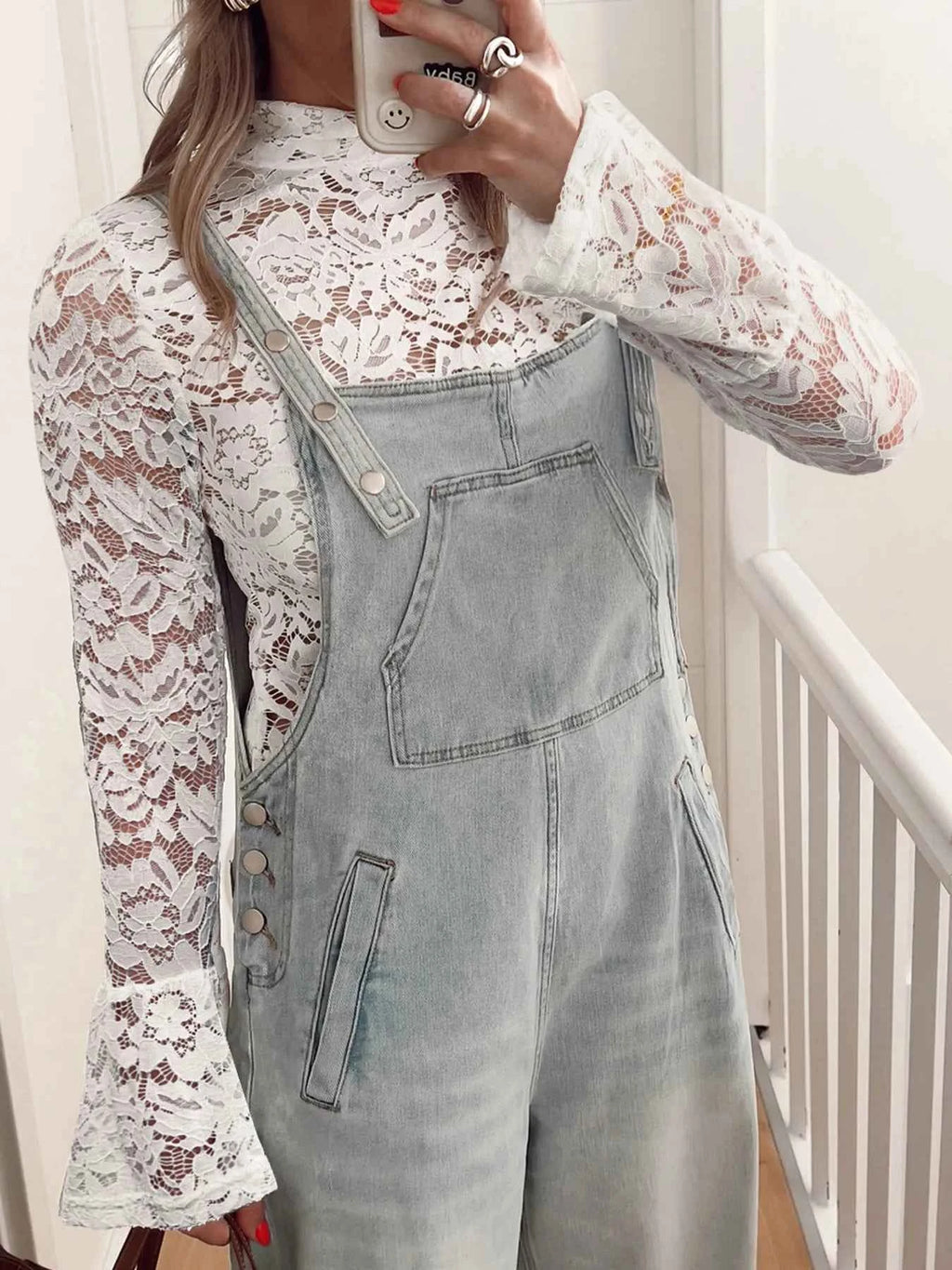 Lace Crochet Bell Sleeve Mock Neck Blouse White c51fb116f7bc4455a25e202c32dca656-Max-Origin