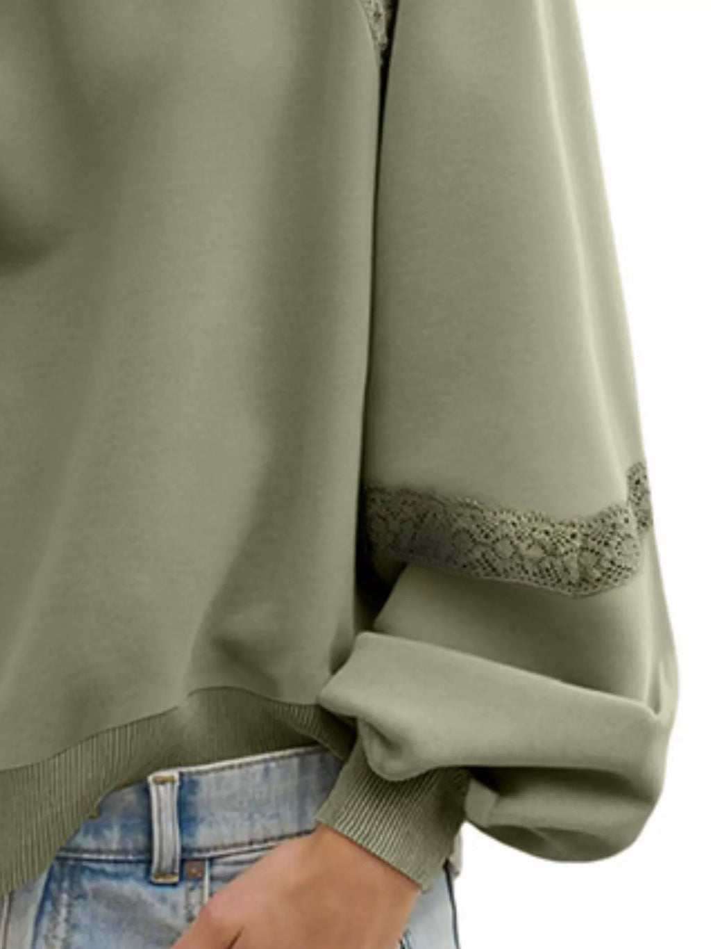 Lace Detail Notched Long Sleeve Sweatshirt c52e5803-b7a7-48b1-9052-0fa28d471ab1-Max-Origin