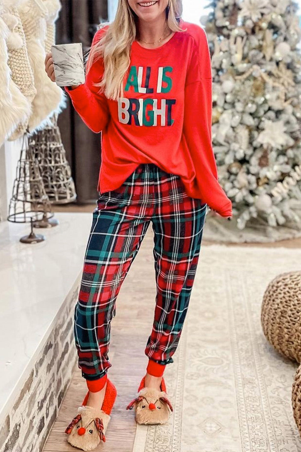Multicolor ALL IS BRIGHT Christmas Plaid Pajama Set c53405c2553bf73a