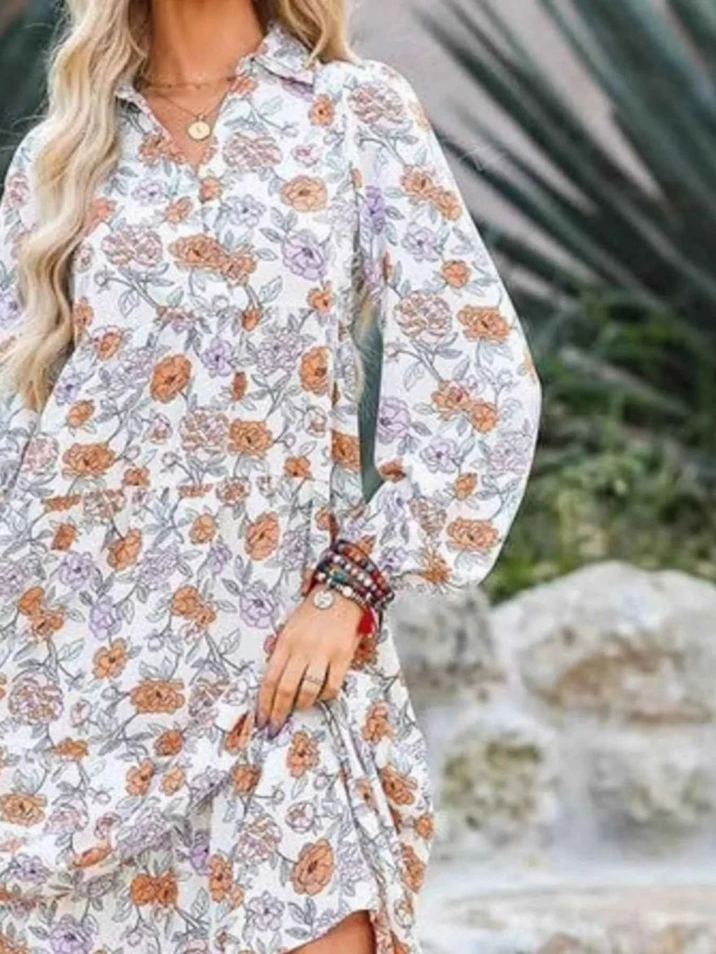 Floral Print Balloon Sleeve Midi Dress c55b5bfa-a456-4f36-934c-3e40123e462f-Max-Origin