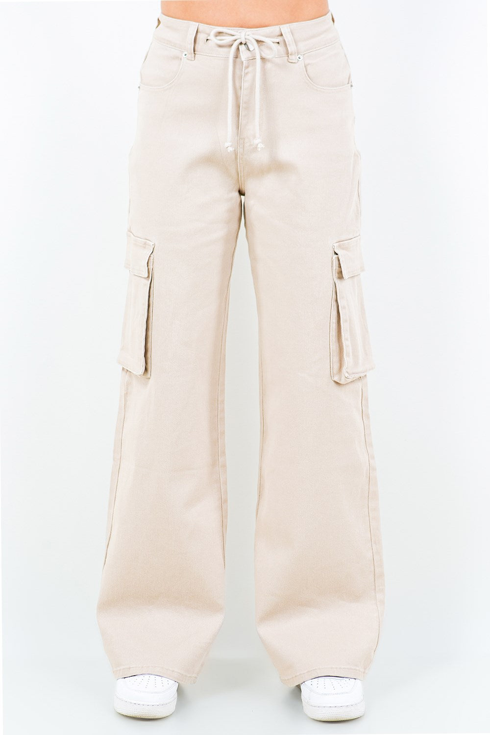 American Bazi Full Size Drawstring Wide Leg Cargo Pants Plus Size Apricot c55dd229-74d8-4879-a8dd-715e820471ee-Max