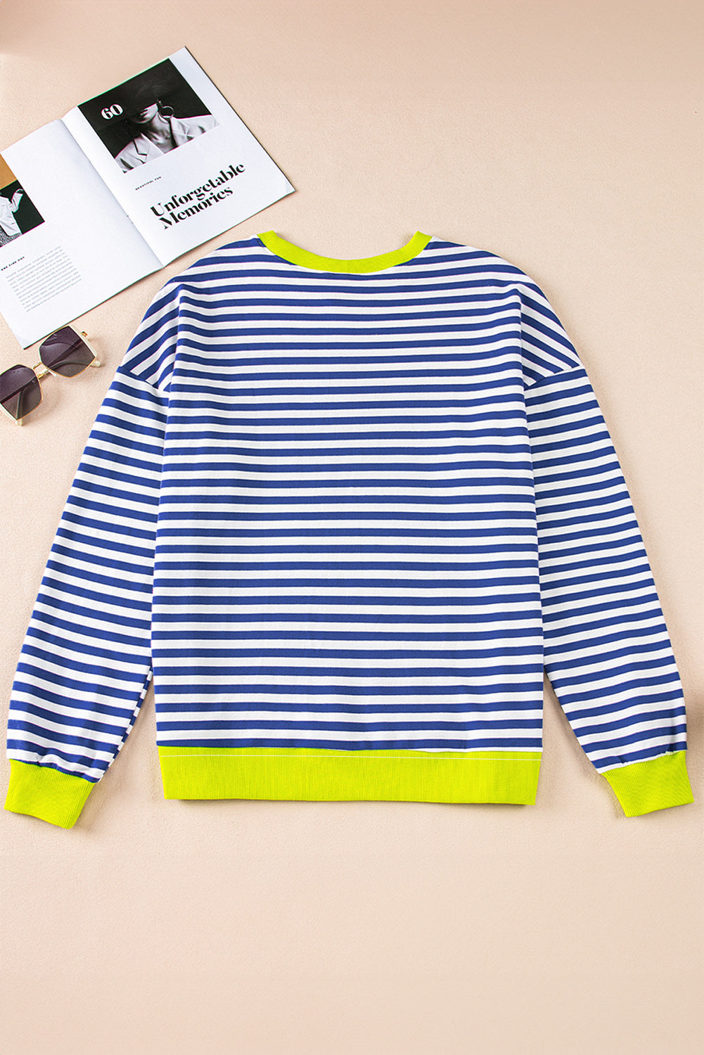 White Striped Contrast Trim Drop Shoulder Sweatshirt c578bd8b91fb7504