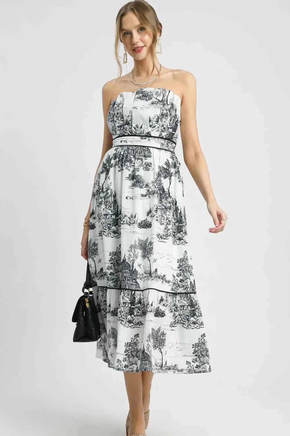 Umgee Printed Tiered Tube Midi Dress Black c57f1c6f-61d3-448a-b627-19158b743fe5-Max-Origin