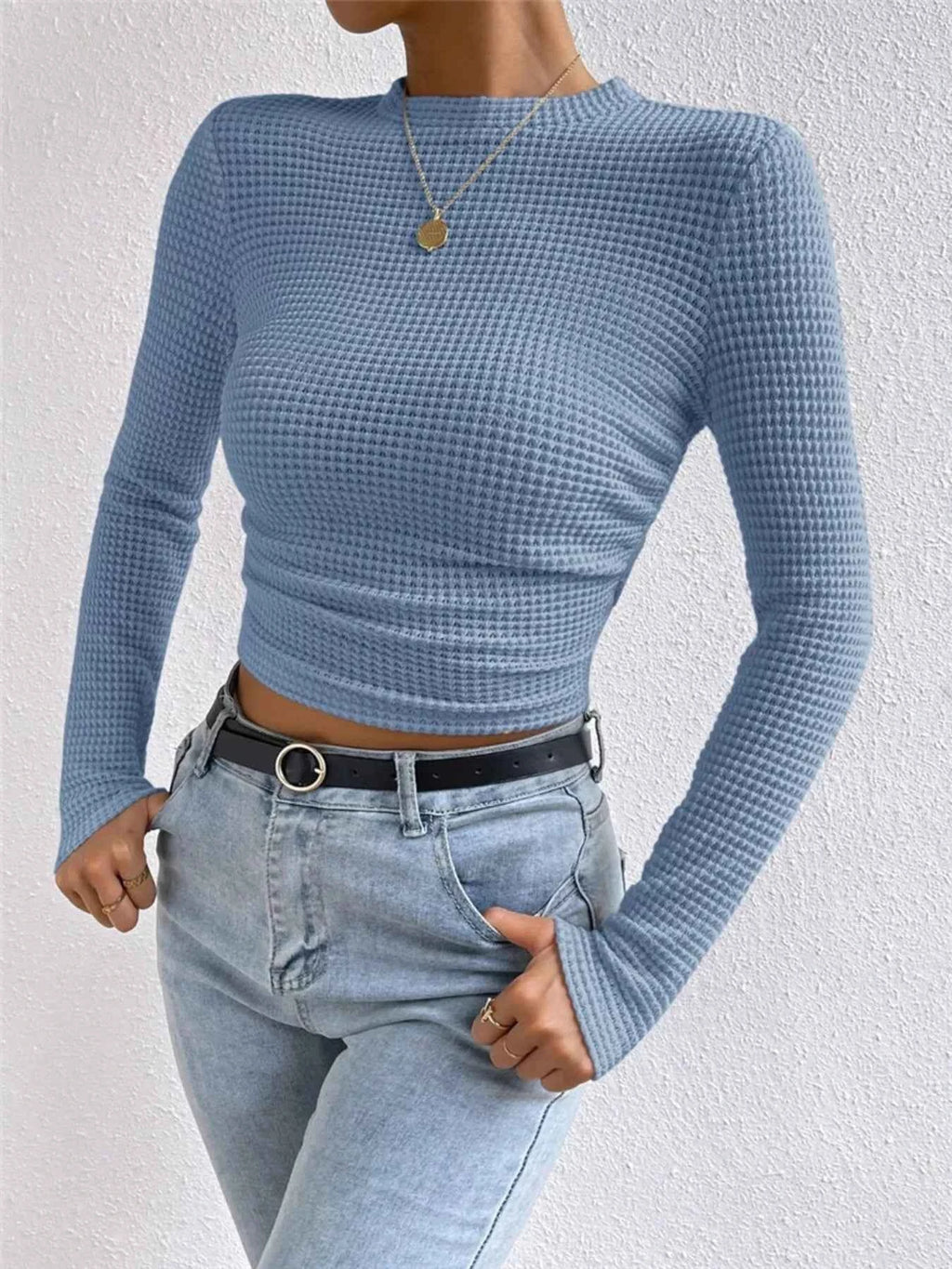Waffle Knit Long Sleeve T-Shirt c58651f1db994bd6a684a9d1ced82e29-Max-Origin