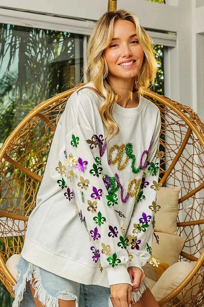 BiBi Fleur De Lis Sleeve Mardi Gras Pullover c596857afedb4717bd8e8a236728817f-Max-Origin
