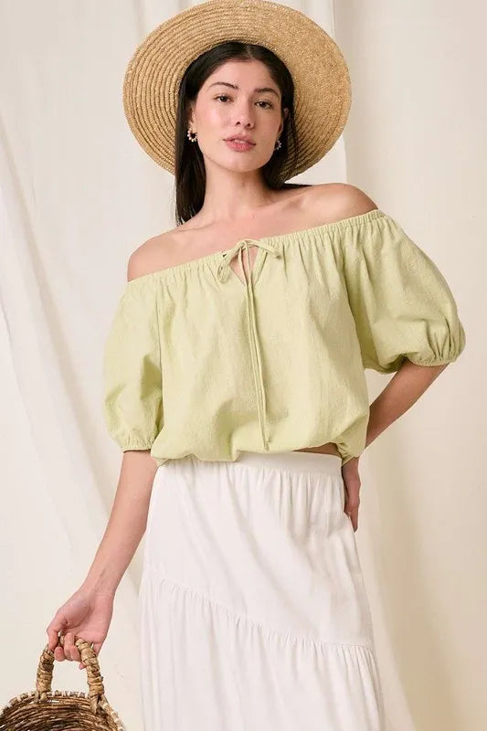 Mittoshop Linen Two-Way Short Sleeve Crop Blouse Lime c59cab18-c15f-4216-b908-6d8b7b249052-Max