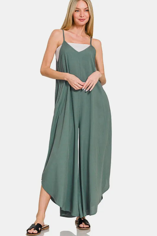 Zenana Sleeveless Curved Hem Wide Leg Overalls with Pockets Ash Jade c5aa9af1-3c4c-47d4-9389-f1035734e0d4-Max