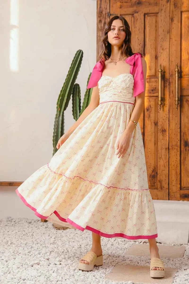 SO ME Ribbon Flowy Maxi Dress with Contrast Trim CREAM PINK c5d74a1d96474897b2266c3531a0ea7f-Max-Origin