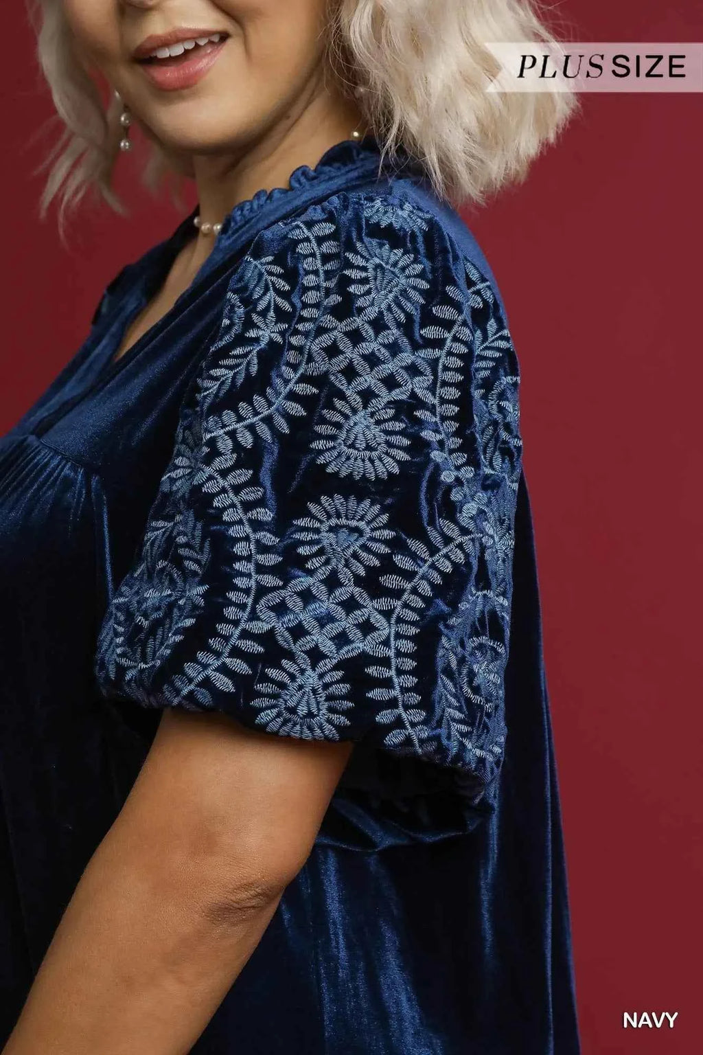 Umgee Full Size Velvet Embroidered Sleeve Blouse Plus Size c5d8d8e2-b114-459e-ab81-20ad7a465c74-Max-Origin