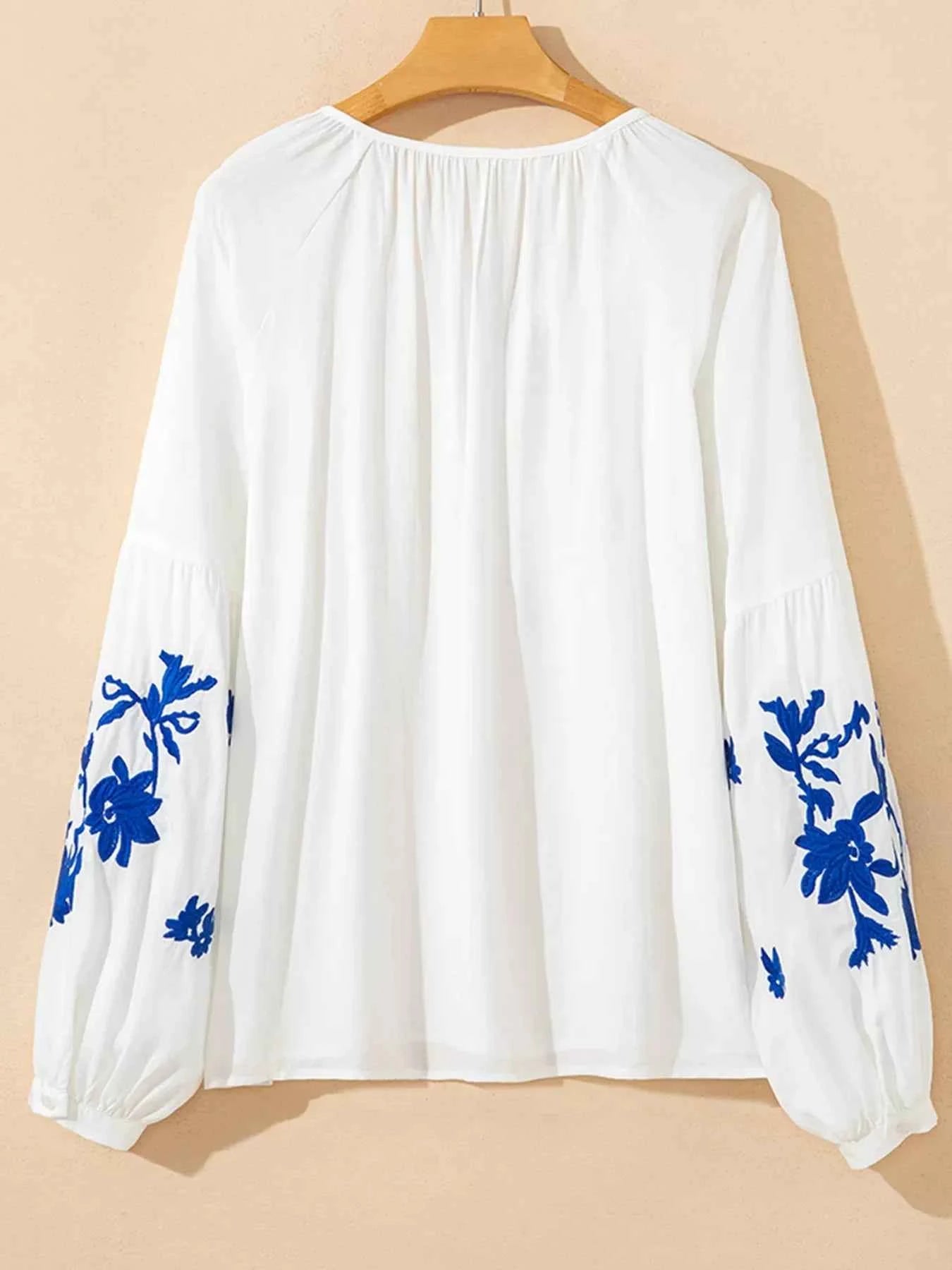 Floral Embroidered Tie Neck Blouse c5efab349b5e467b91568df9d9ce8029-Max-Origin