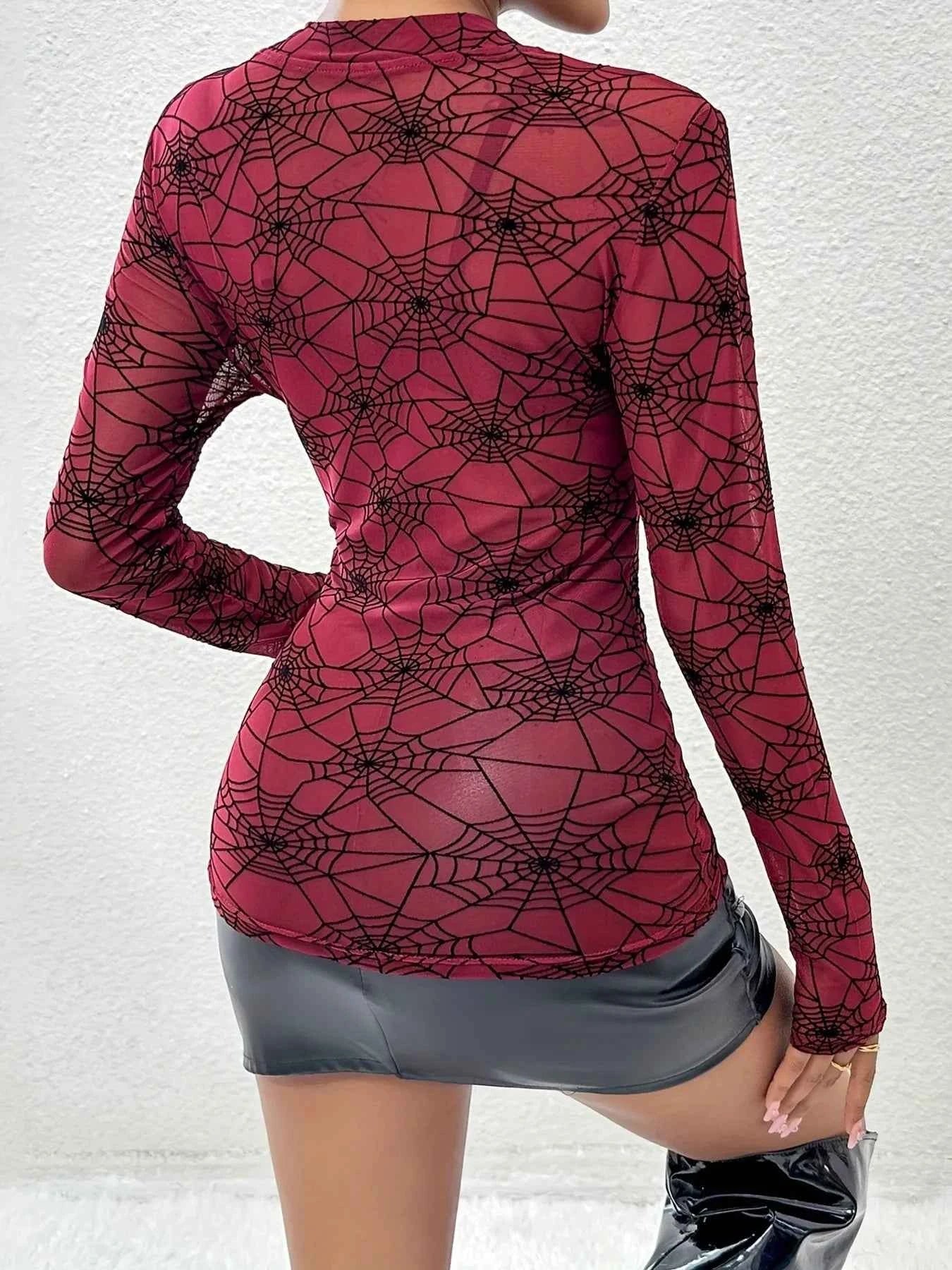 Spider Web Print Long Sleeve Blouse c60a97c07741432aaed9769d05842d2f-Max-Origin