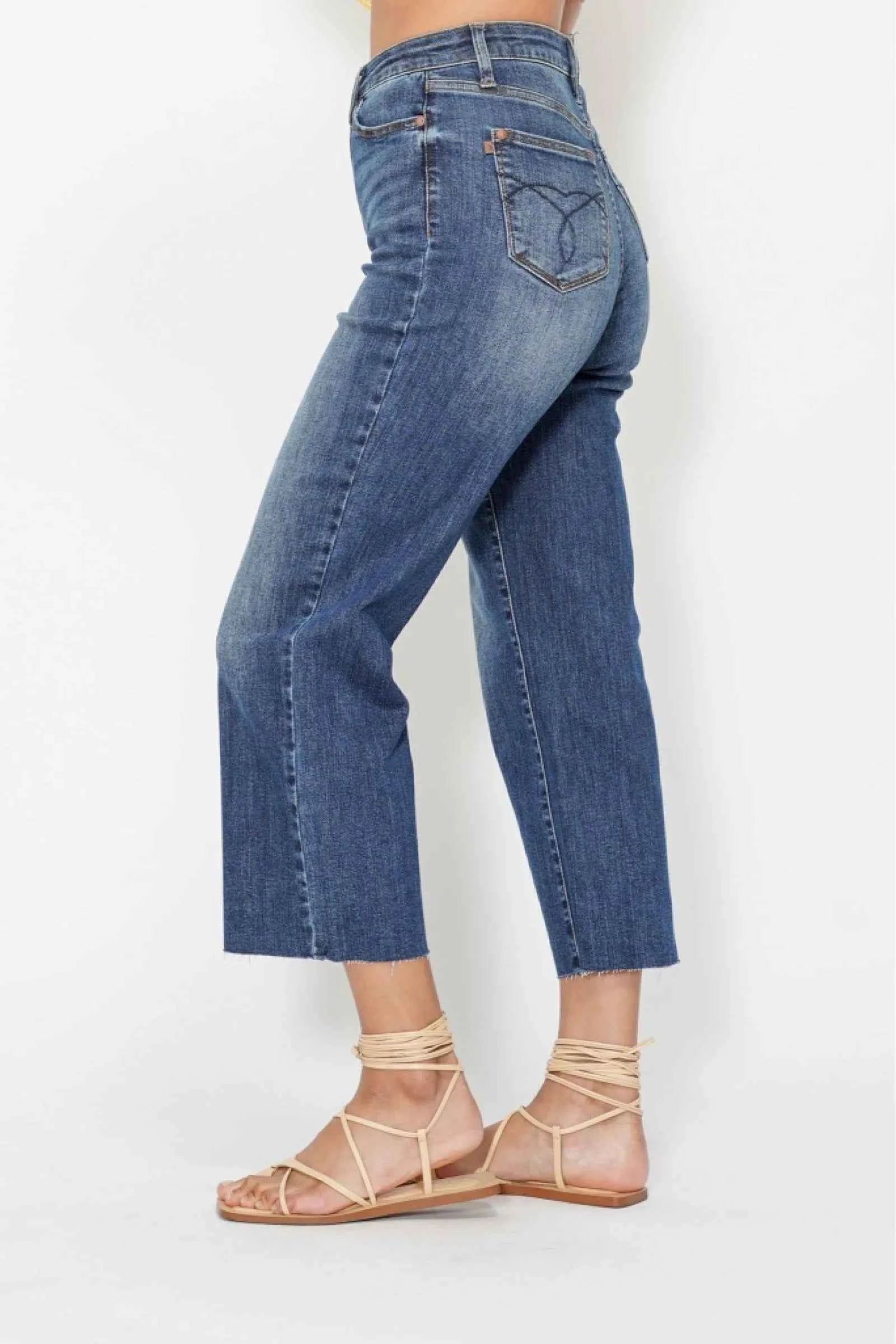 Judy Blue High Waist Back Pocket Embroidery Crop Wide Jeans c60acf48-207a-4769-a0dc-291329dae486-Max-Origin