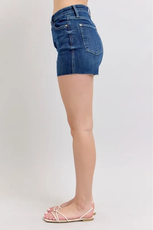 Judy Blue Full Size High Waist Criss-Cross Waistband Denim Shorts Plus Size c60d45b517bb4f3dbc4d815a692d13cc-Max-Origin