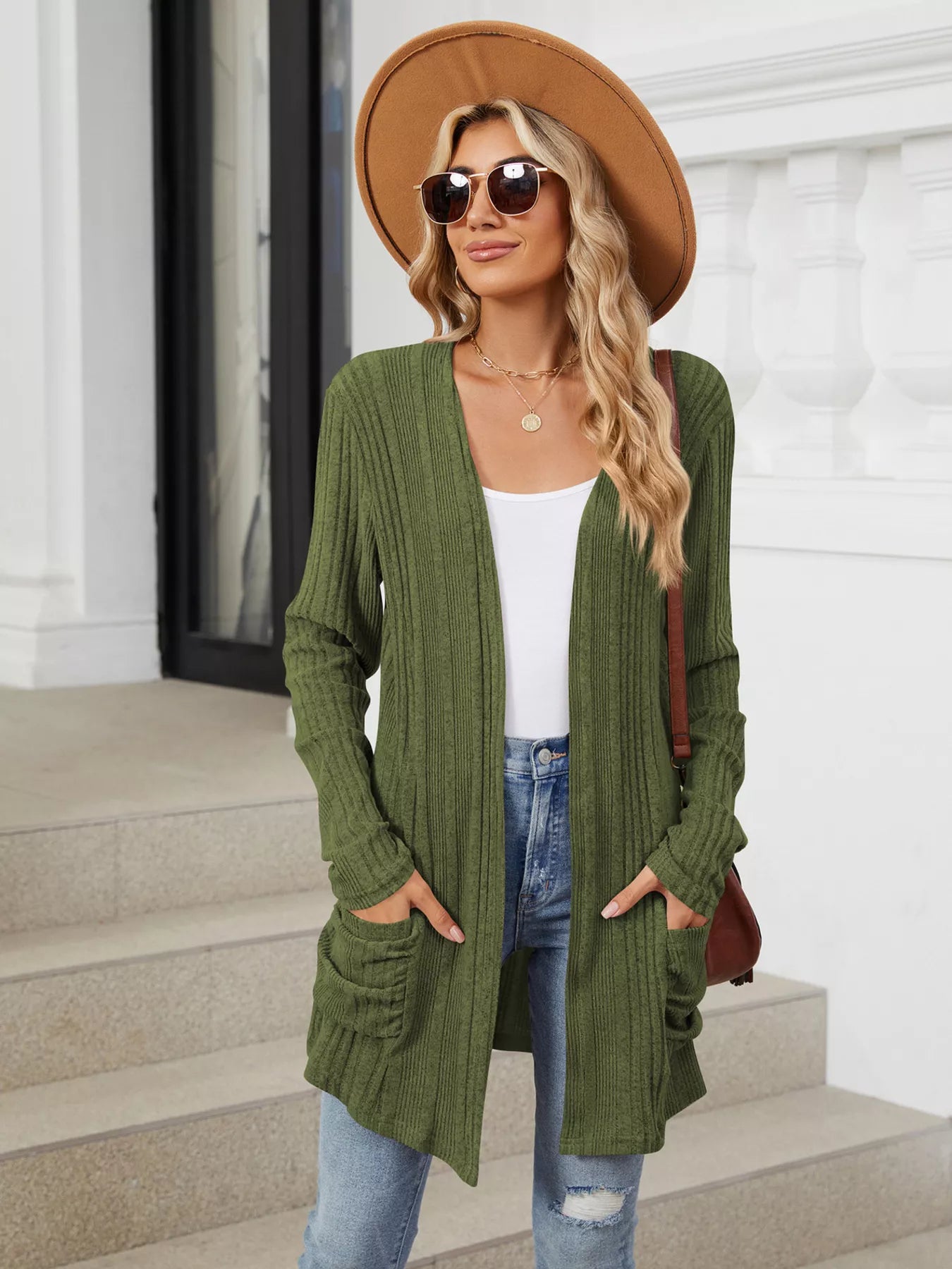 Open Front Long Cardigan Army Green c612347ac0364c3f986bb42cb2ac592a-Max-Origin