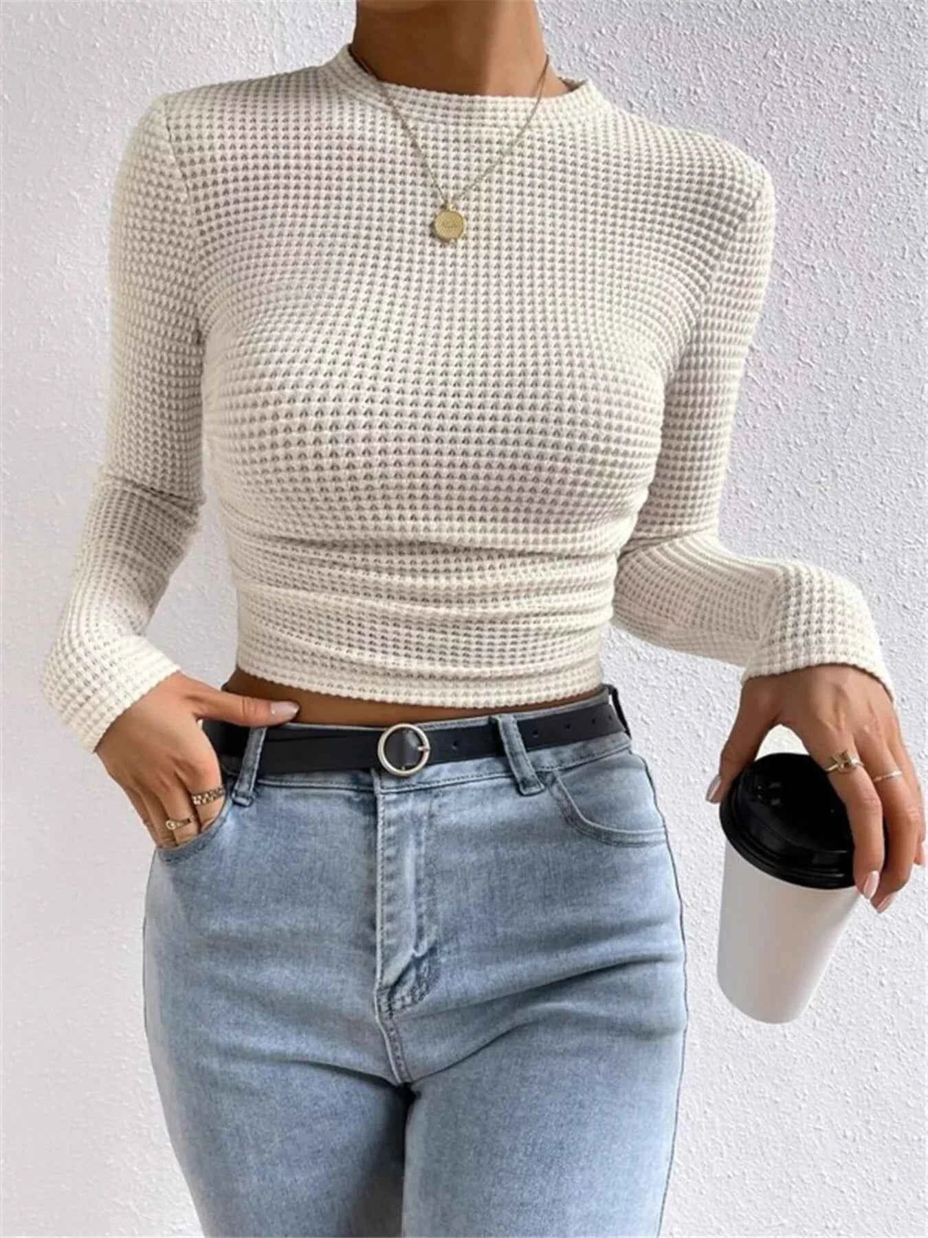 Waffle Knit Long Sleeve T-Shirt c6332d1fcb2740edac98c0f3d6dd245d-Max-Origin