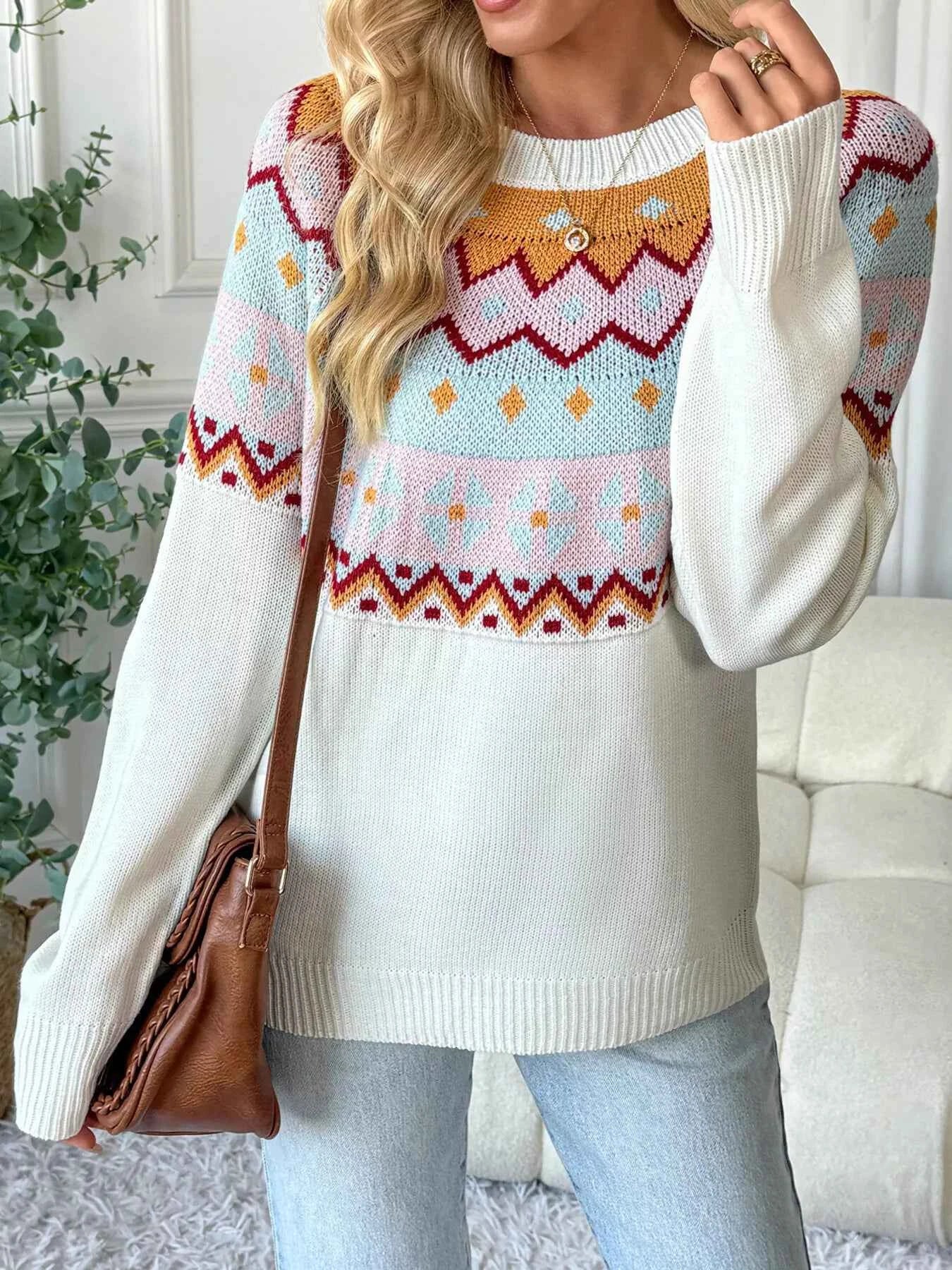 Contrast Round Neck Long Sleeve Sweater c63585a463ab4888b84765140fd78099-Max-Origin