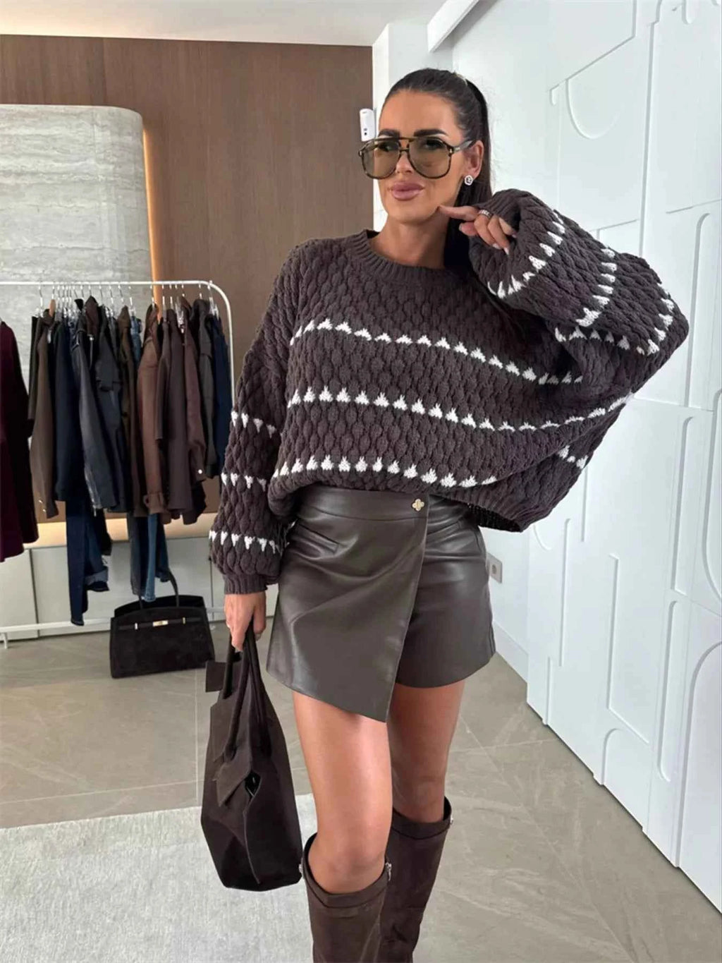 Chunky Knit Striped Sweater with Balloon Sleeves c6494f00296f461d8a345e3d0a5b7db4-Max-Origin