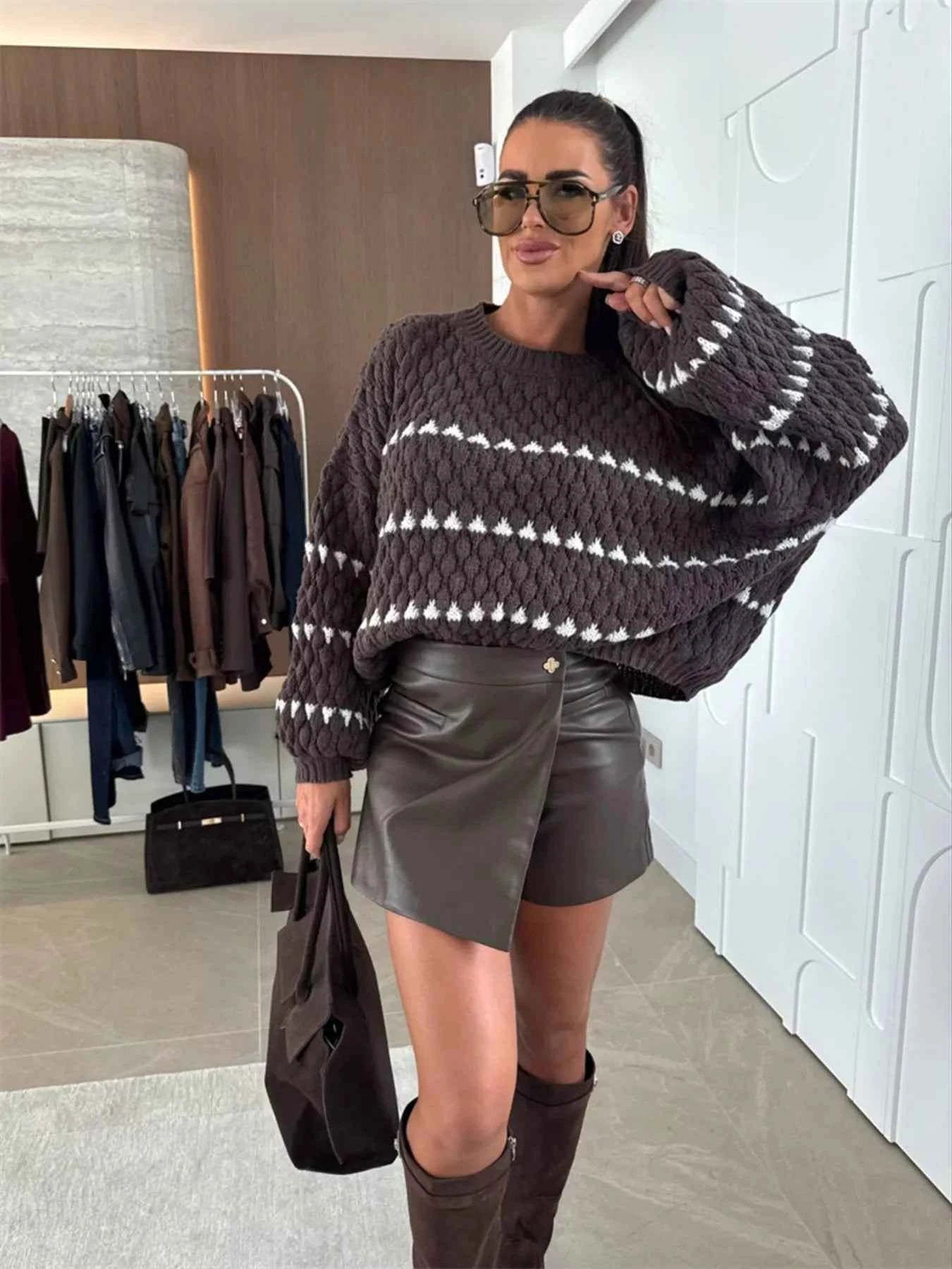 Chunky Knit Striped Sweater with Balloon Sleeves c6494f00296f461d8a345e3d0a5b7db4-Max-Origin