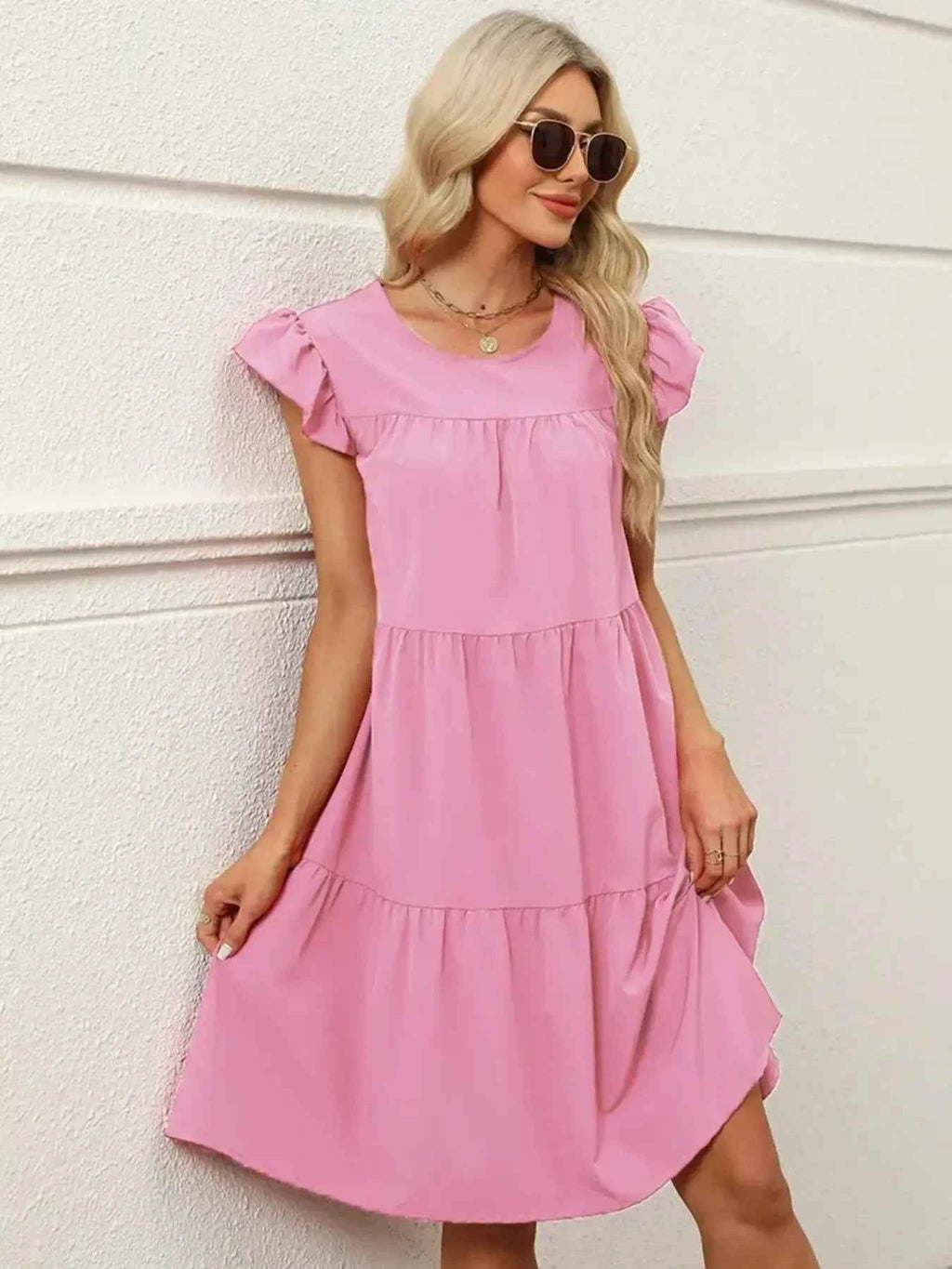 Tiered Ruffle Sleeve Mini Dress c65262fbf0bc4f1d9d0ebdfb7f3bf146-Max-Origin