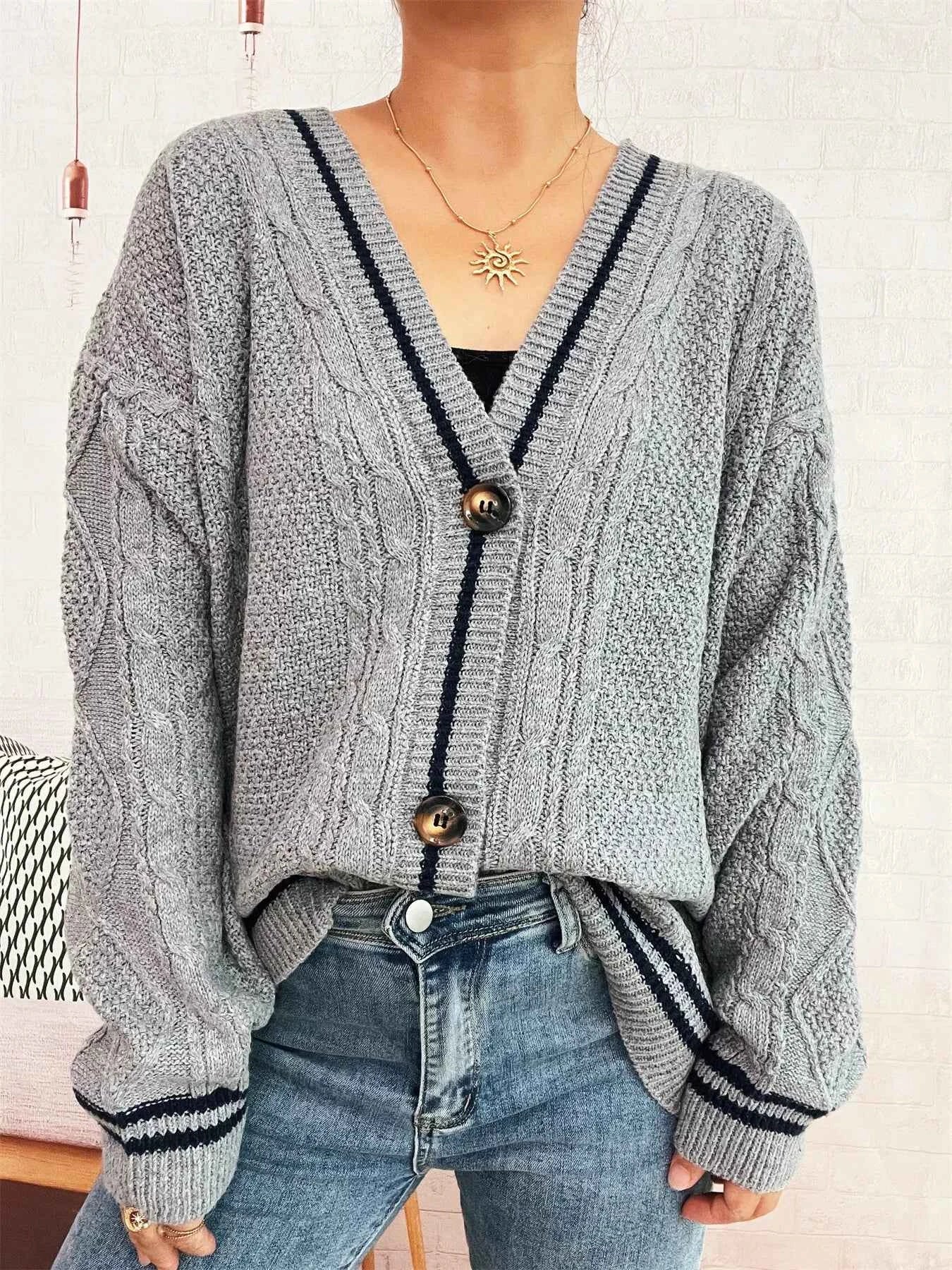 Star Pattern Button-Up Cardigan with Contrast Trim c667541561904e26a8fc94a87ba69601-Max-Origin