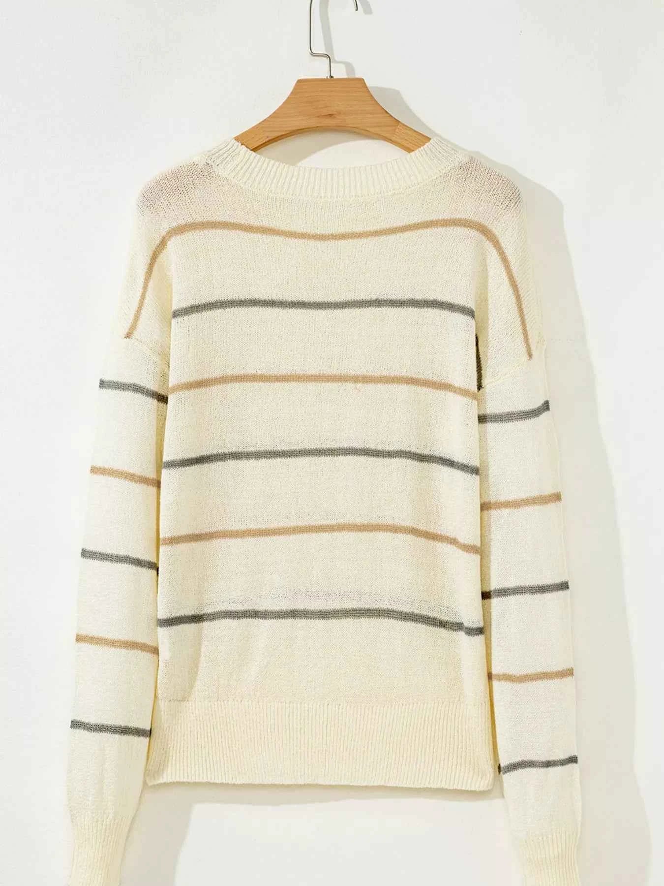 Stripe Striped Ribbed Edge Drop Shoulder Sweater c69f0ad3fea74490bf3d27592fa170b7-Max-Origin